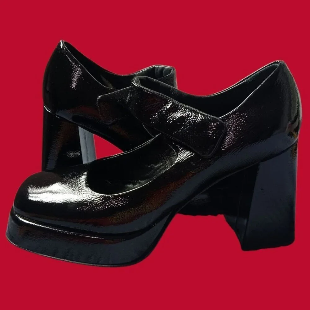 Napoleoni Patent Leather Mary Janes Heels Plattform  Black   Size 39